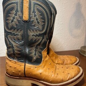 Anderson Bean Tan Ostrich Leather Western Boots with Black Shaft